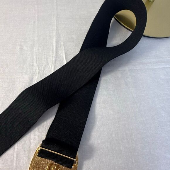 Vintage Nan Lewis Black & Gold Sculptural Enamel Buckle Belt | 1980s Modernist S